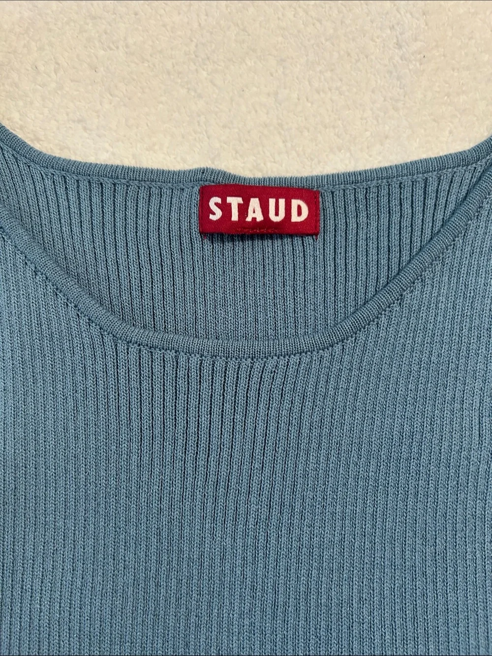 STAUD Small Top Ibisco Tank Cropped in Slate Blue sleeveless ribbed crop NWT
